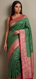 Green Red Georgette Booti Saree