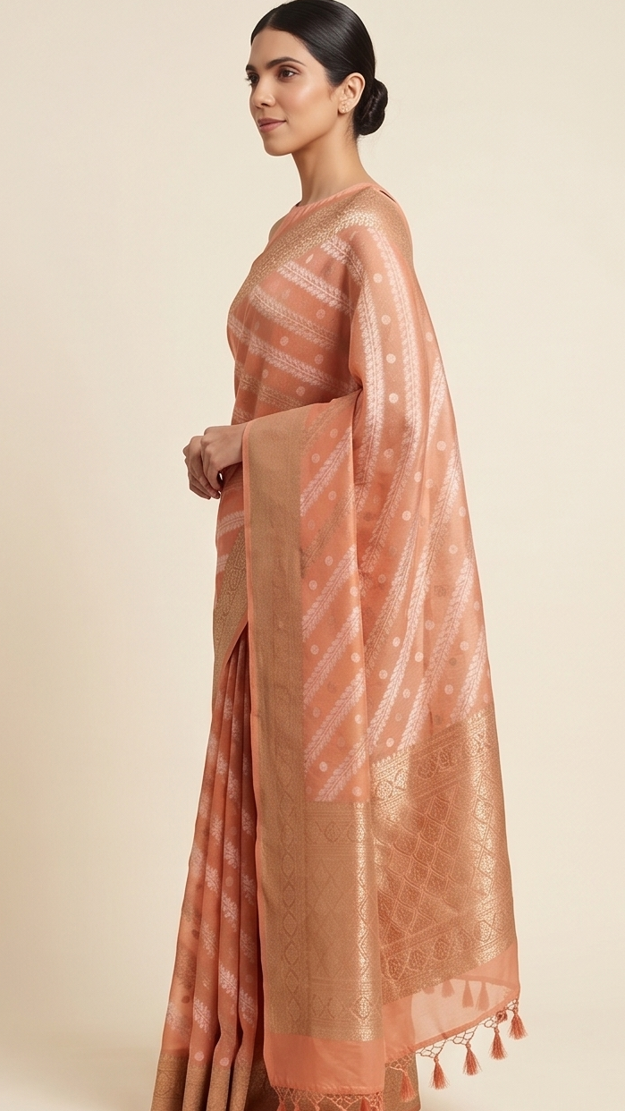 Peach Kota Cotton Saree