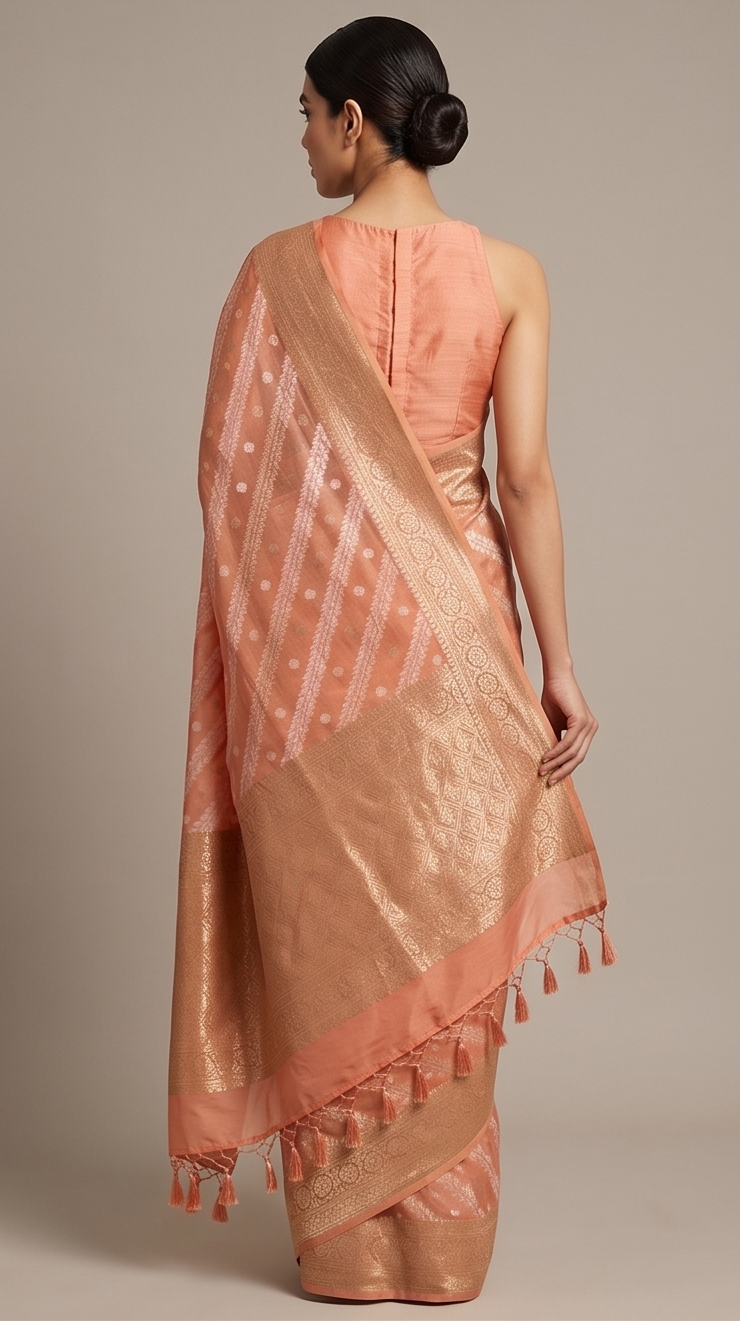 Peach Kota Cotton Saree