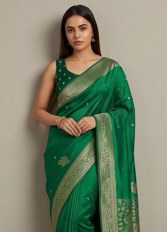 Dark Green Banarasi Silk