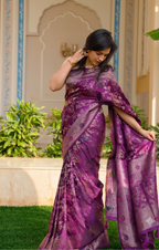 Purple Banarasi Silk Birds Jaal