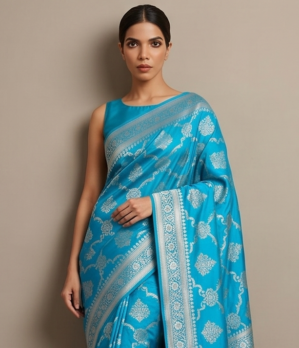 Teal Banarasi Silk saree