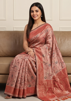 Peach Linen Zari Saree