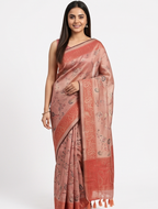 Peach Linen Zari Saree
