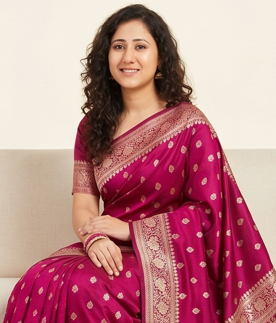 Magenta Pink Booti Silk Saree