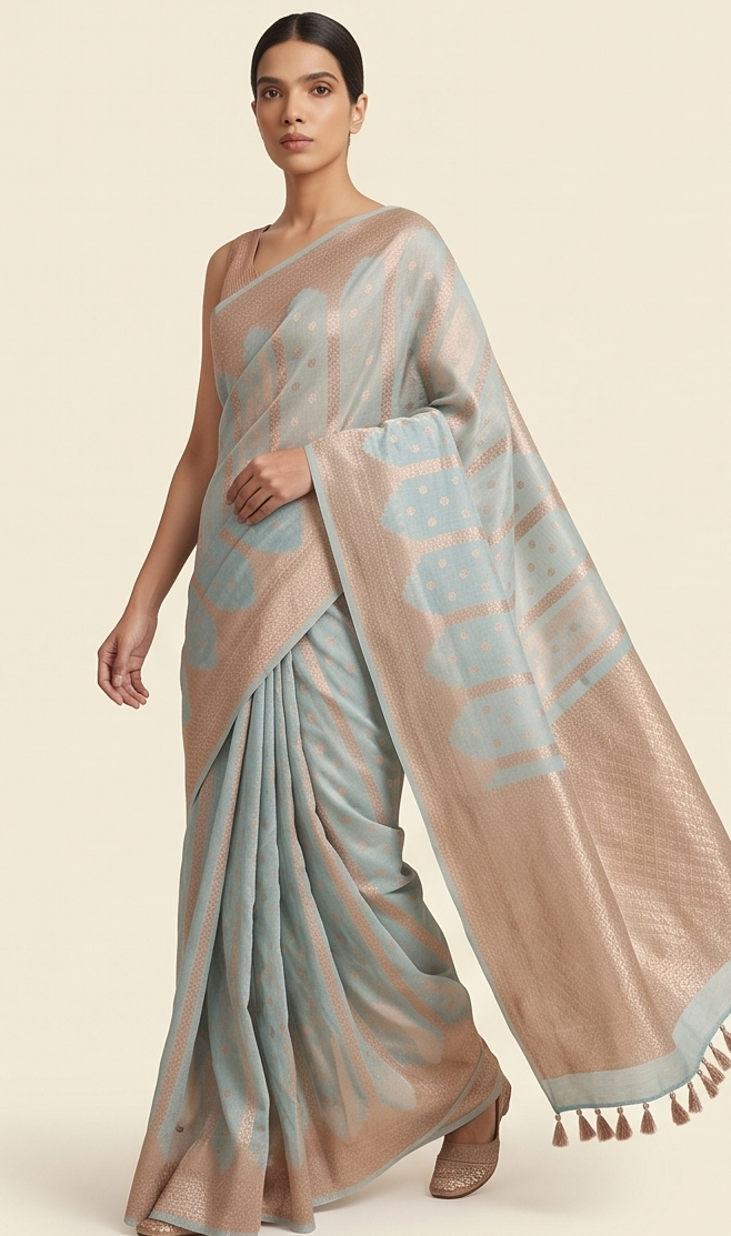 Light Blue Pastel Organza Saree