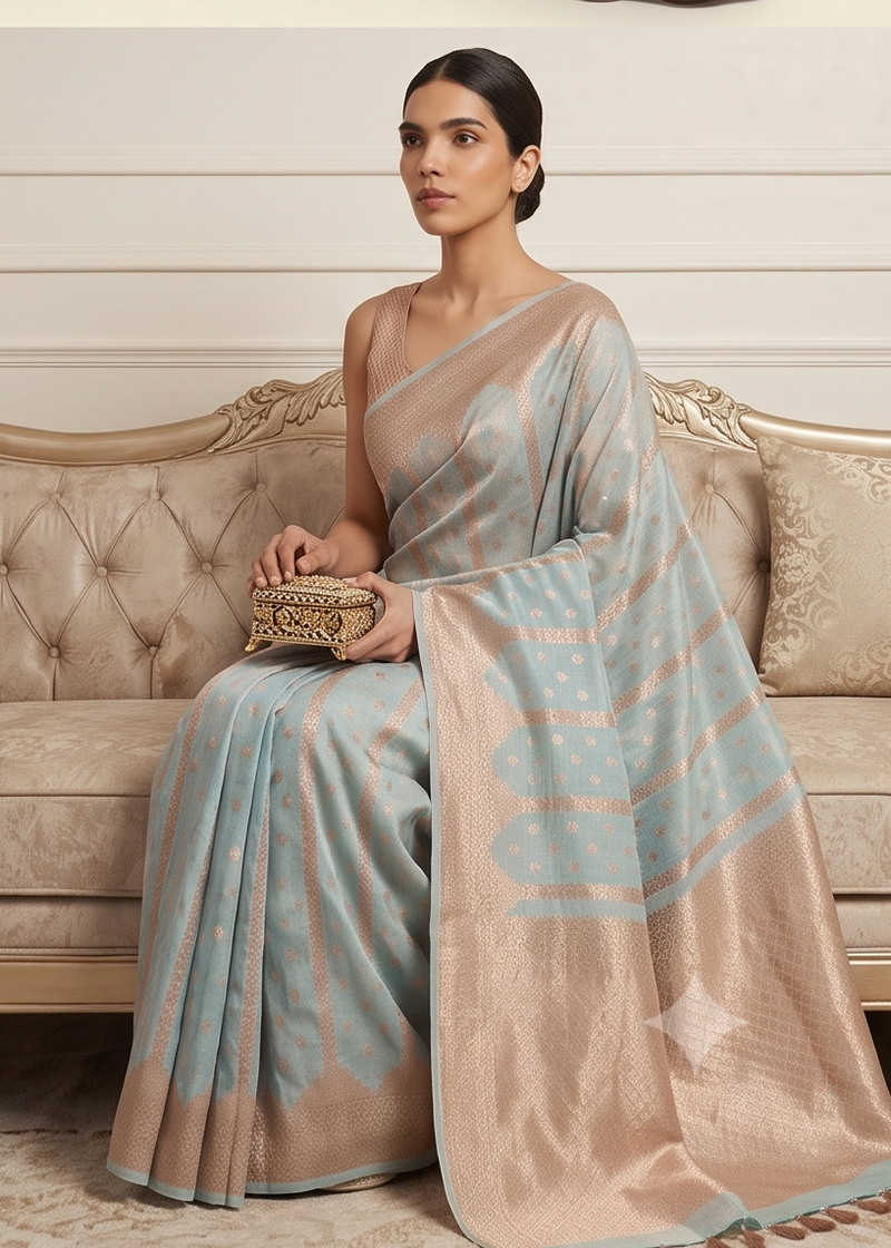 Light Blue Pastel Organza Saree