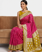 Magenta Pink  Golden Yellow Georgette Saree