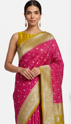 Magenta Pink  Golden Yellow Georgette Saree