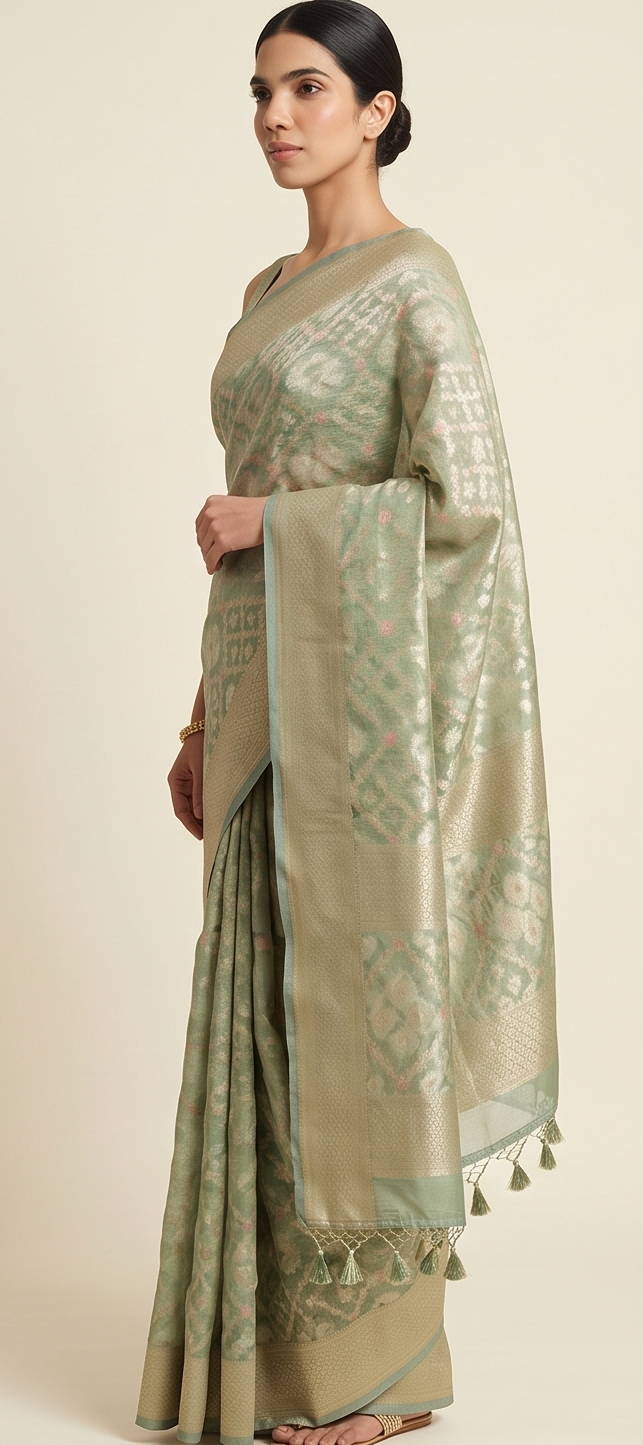 Green Kota Cotton Zari Saree