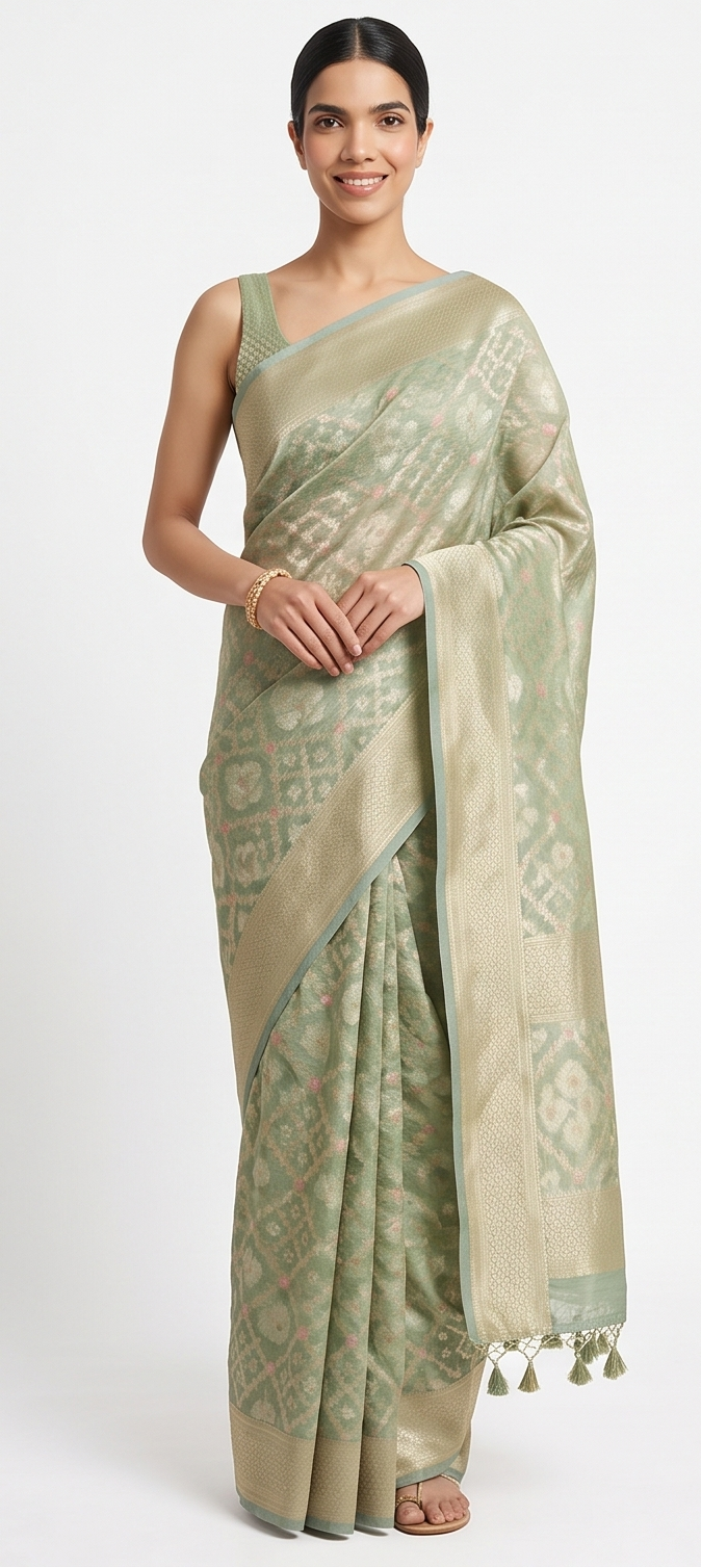 Green Kota Cotton Zari Saree