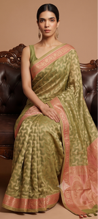 Parrot Cotton Thread work Saree