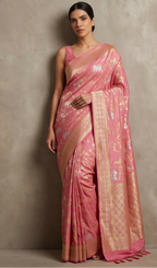 Pink Raw Silk Motif Saree