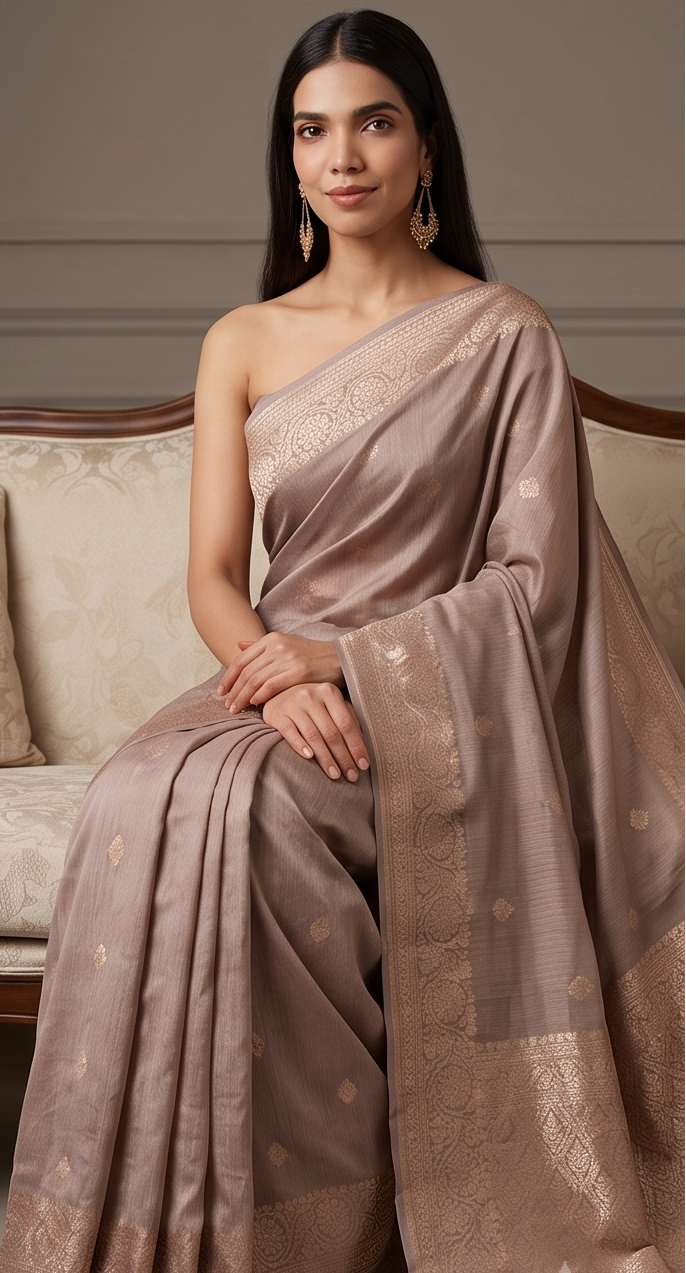 Beige Cotton Saree Booti