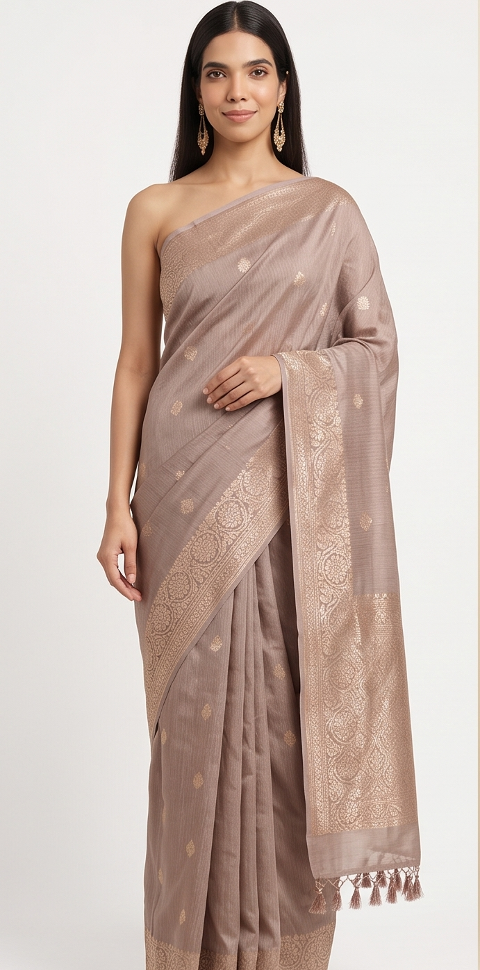 Beige Cotton Saree Booti