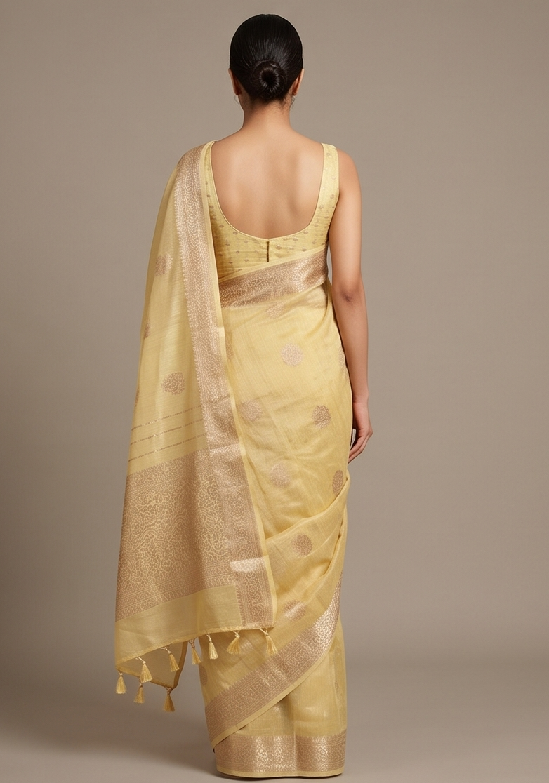 Light Lemon Zari Booti Saree
