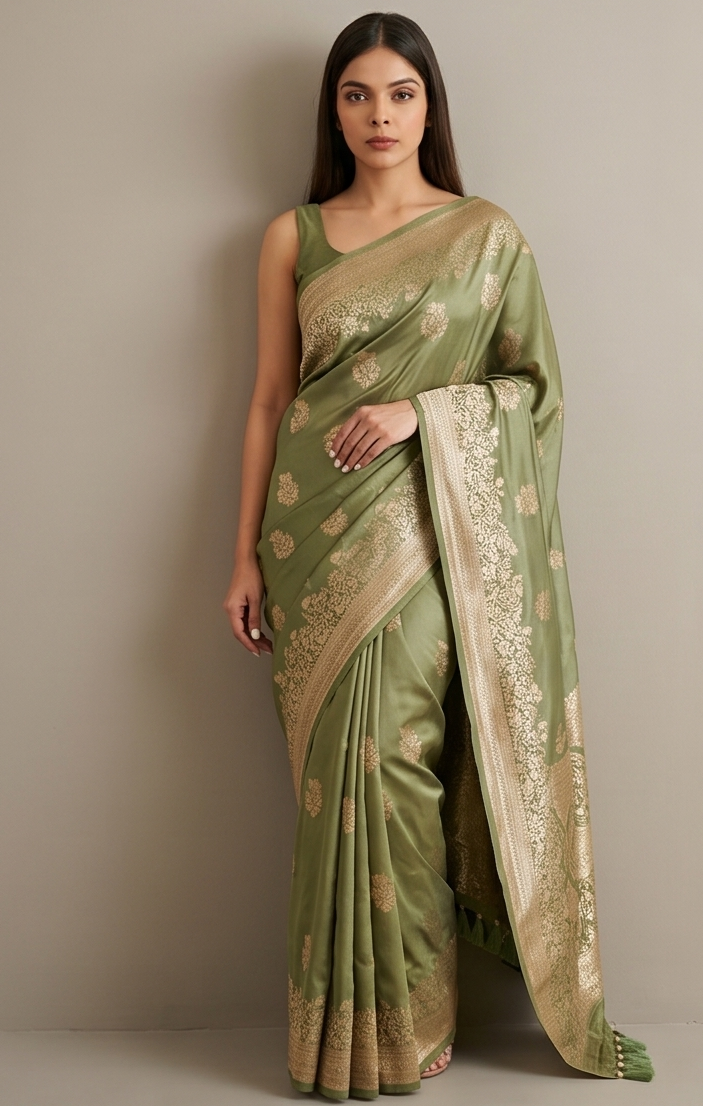Pastel green Banarasi Silk