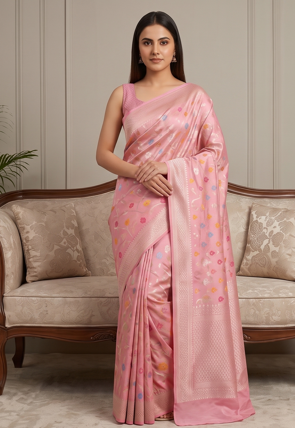Pastel Pink Cotton Meenakari Jaal Saree