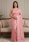 Pastel Pink Cotton Meenakari Jaal Saree