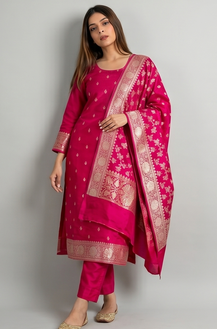 Magenta Katan Silk Suit