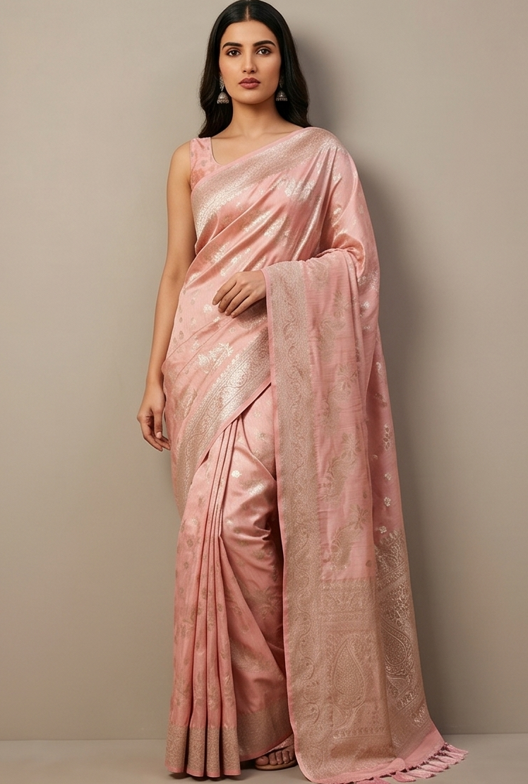 Pink Banarasi Zari Booti Silk