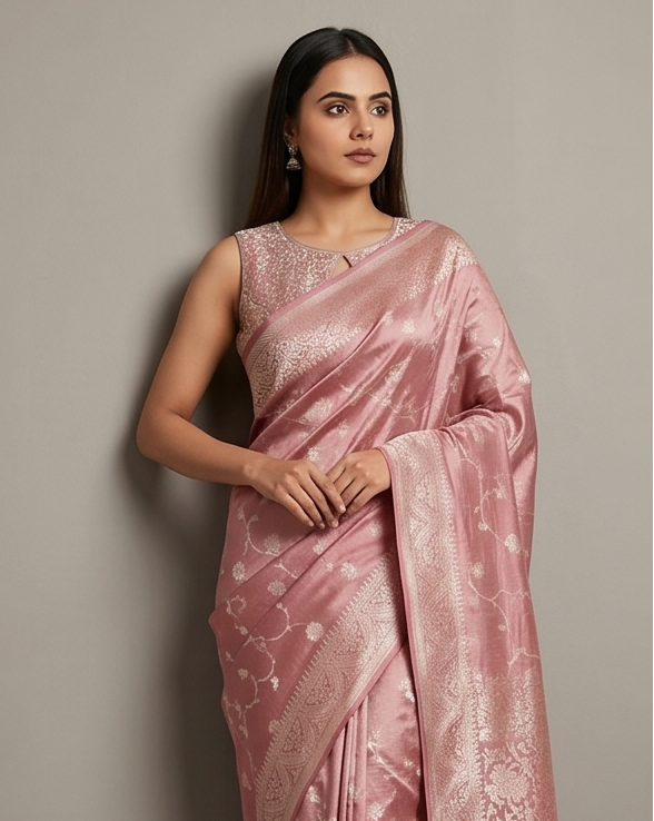 Onion Pink Butter Crepe Saree