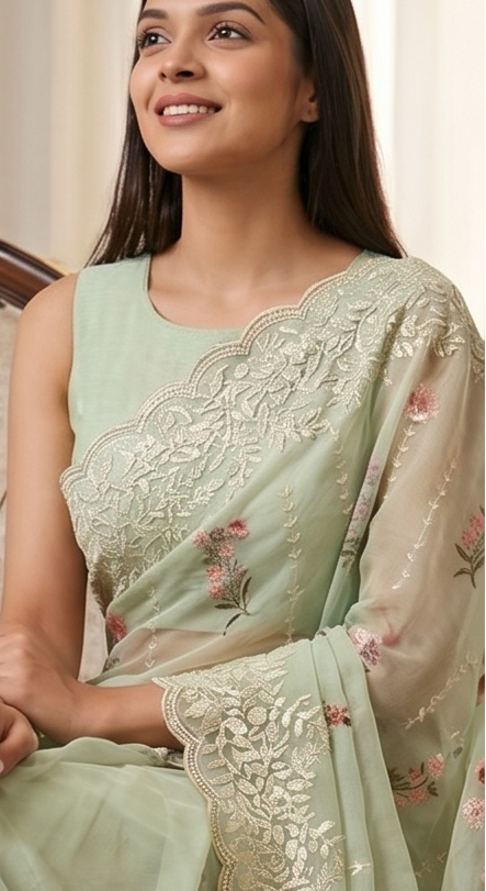 Light Green Organza Thread Saree