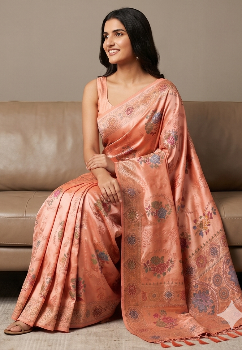 Peach Tanchoi Meenakari Banarasi Silk