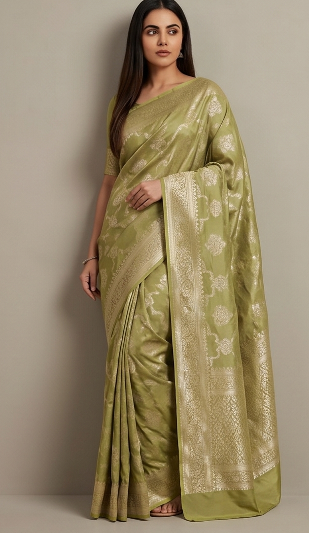 Parrot yellow Banarasi Jaal Saree