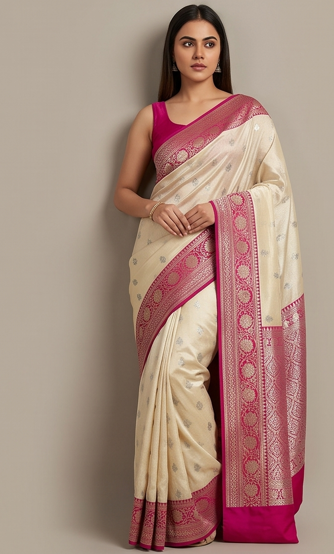 Baby Pink and white Silk Saree