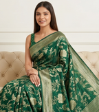 Dark Green Georgette Floral Jaal