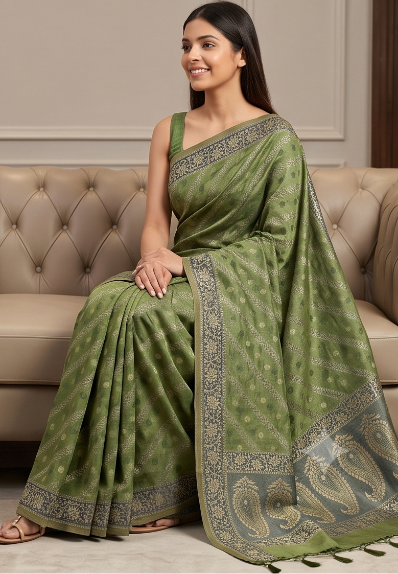 Green Cotton Thread Work Saree