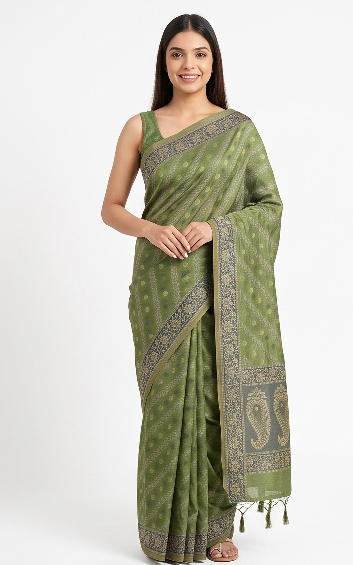 Green Cotton Thread Work Saree