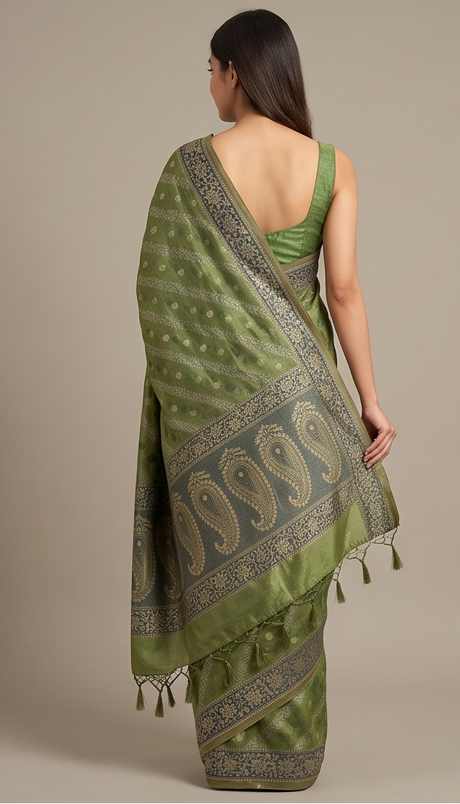 Green Cotton Thread Work Saree