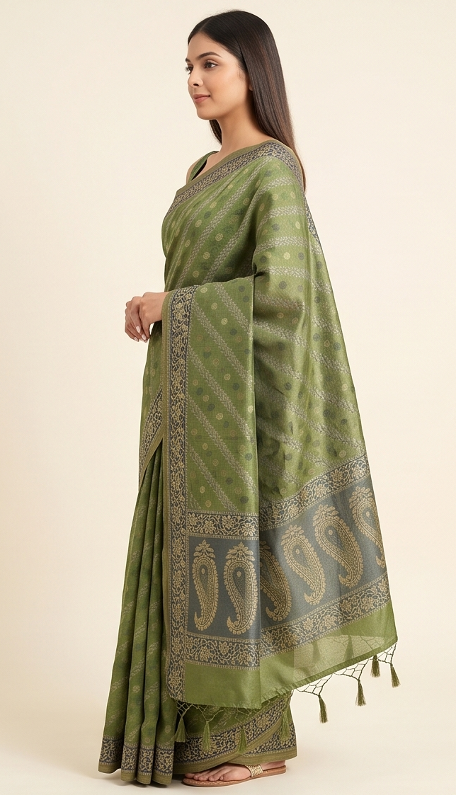 Green Cotton Thread Work Saree