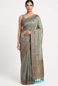 Linen Aqua Blue Zari Saree