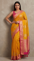Yellow Organza Zari Booti Saree