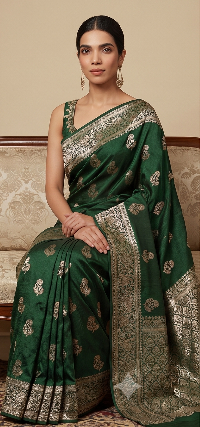 Dark Green Banarasi Silk Saree