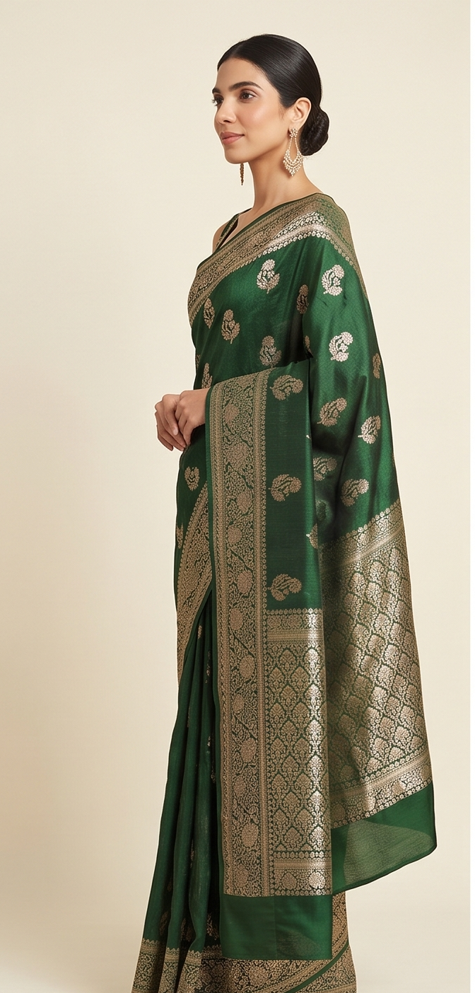 Dark Green Banarasi Silk Saree