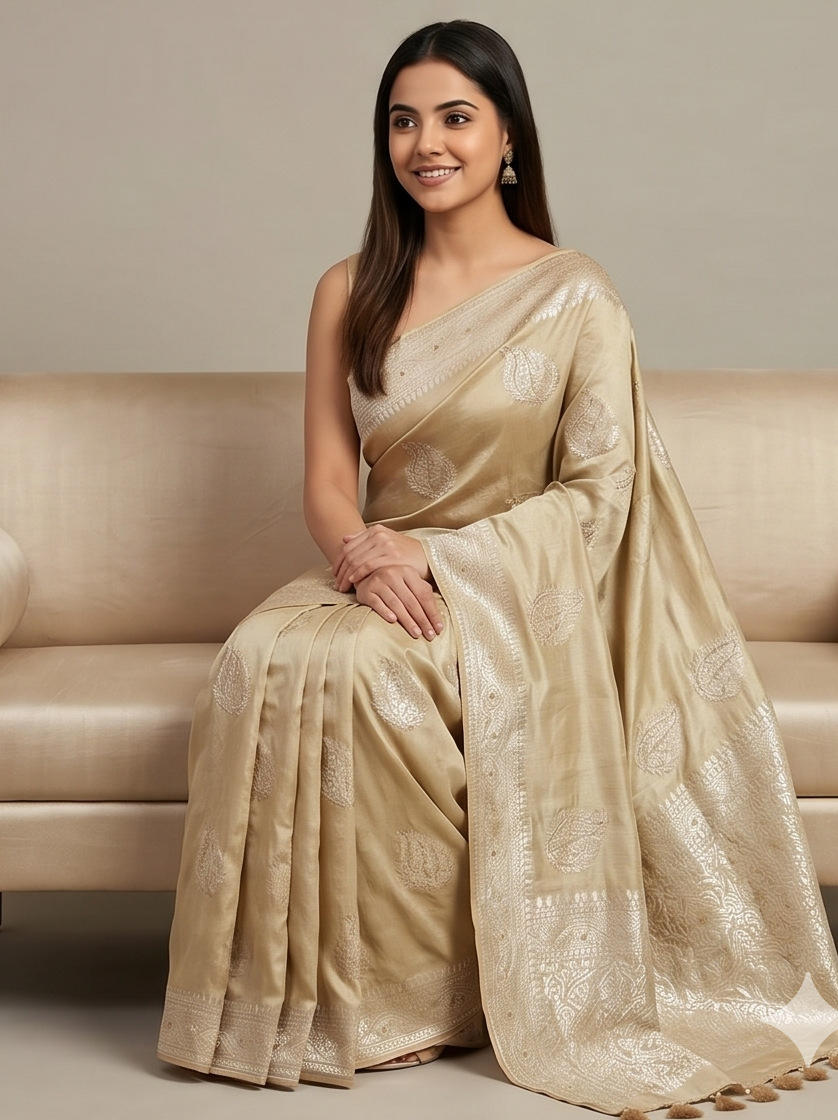 Creme Butter Crepe Handwork Saree