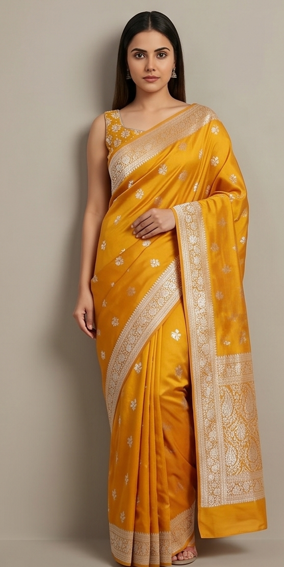 Mustard Silk Meenakari Saree
