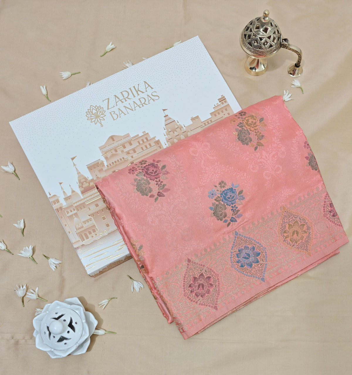 Peach Tanchoi Meenakari Banarasi Silk