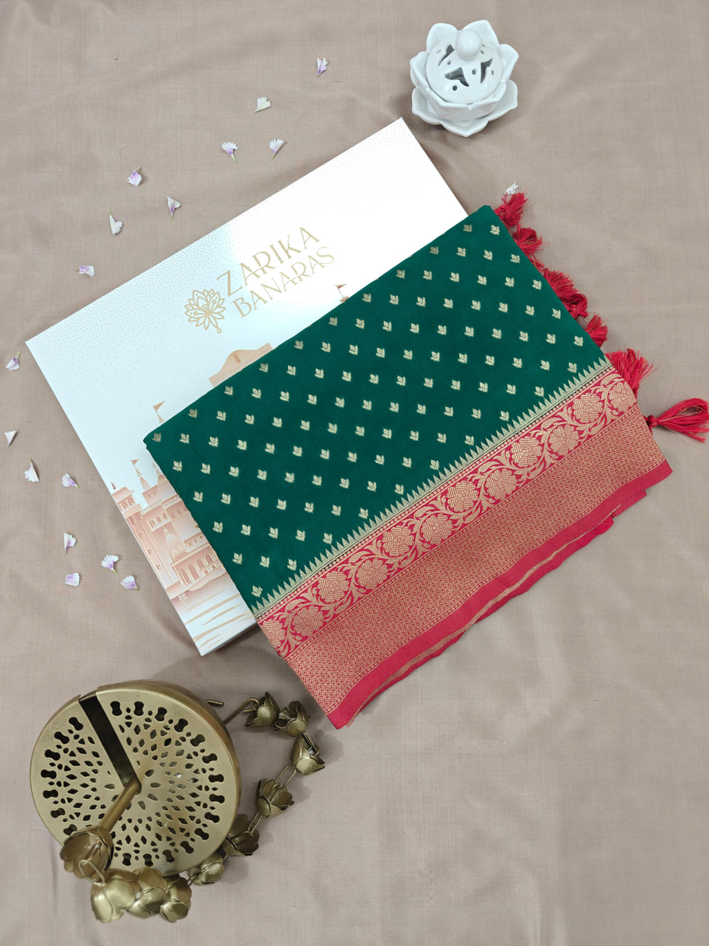 Green Red Georgette Booti Saree