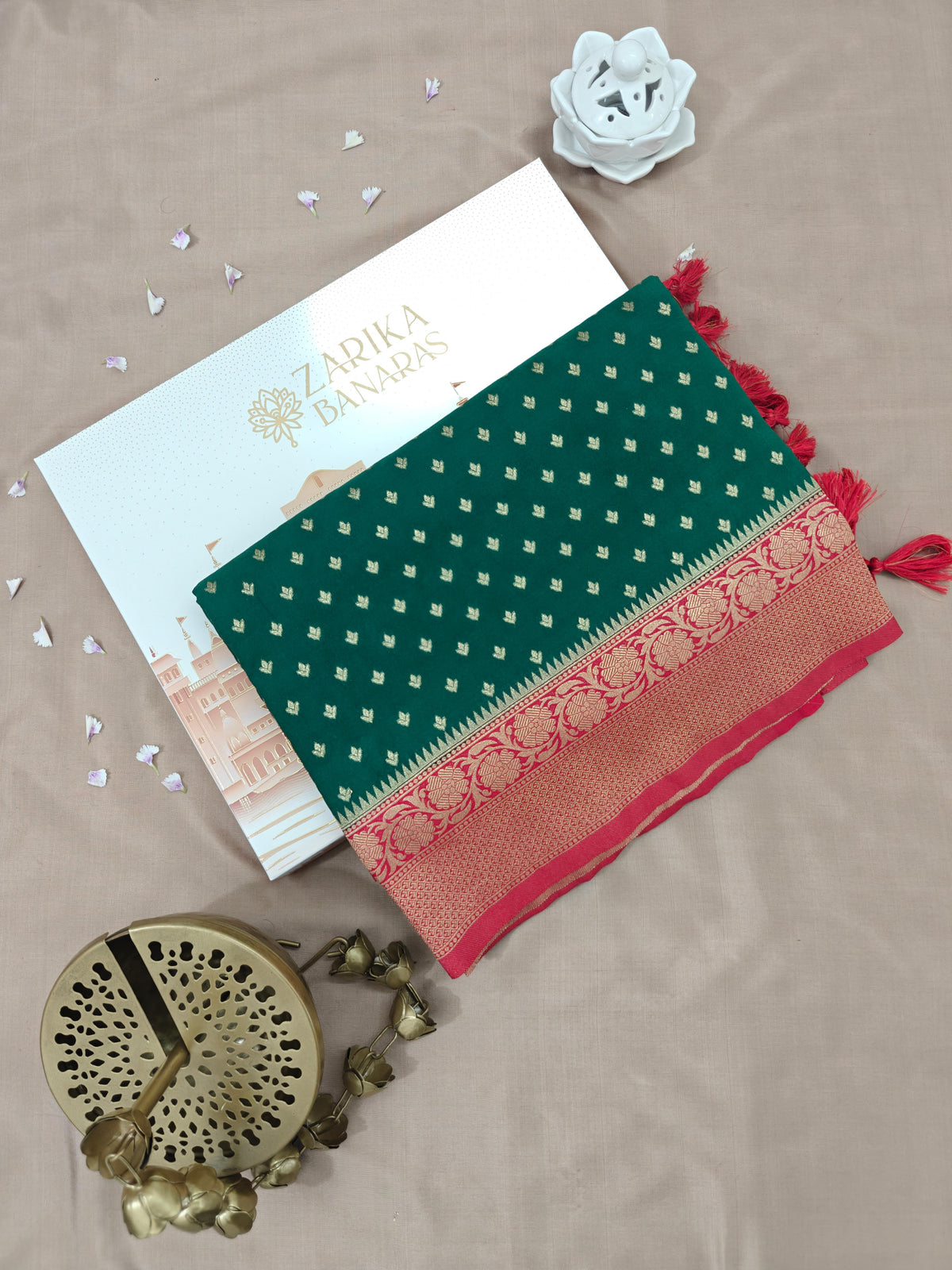Green Red Georgette Booti Saree