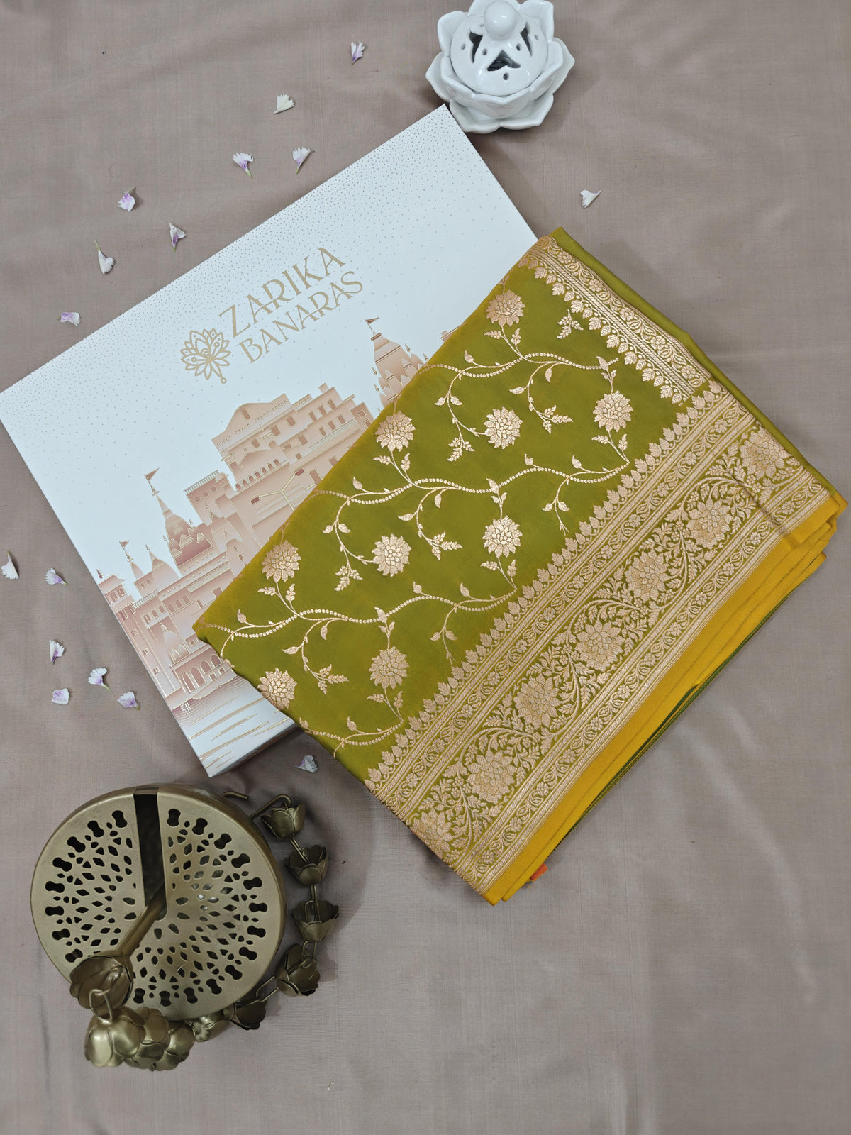 Parrot Green Jaal Katan Silk Saree