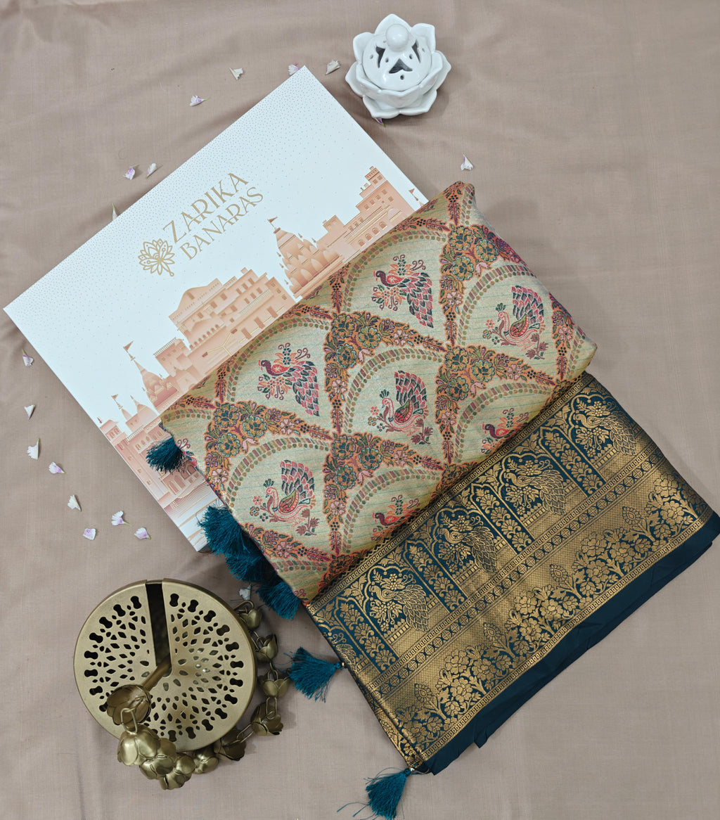 Golden Tissue Peacock Motifs Saree