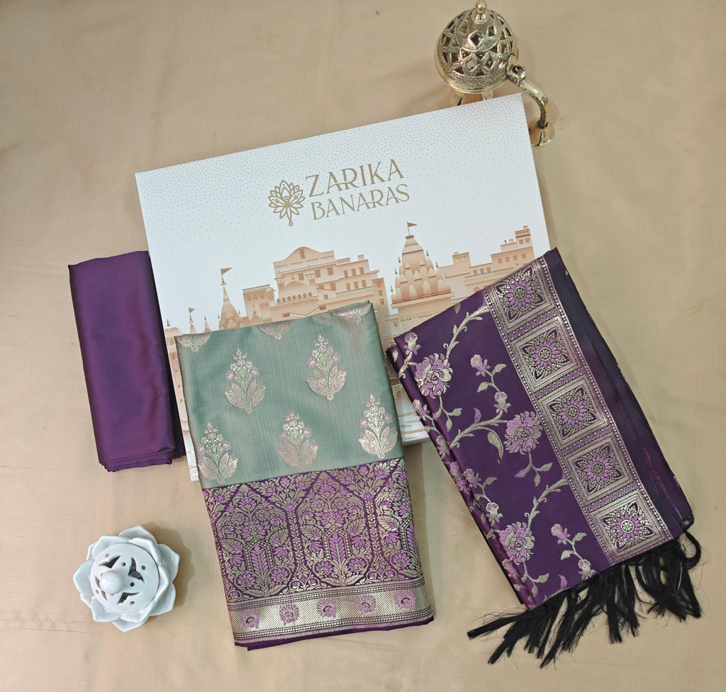 Banarasi Purple Sea Green Silk