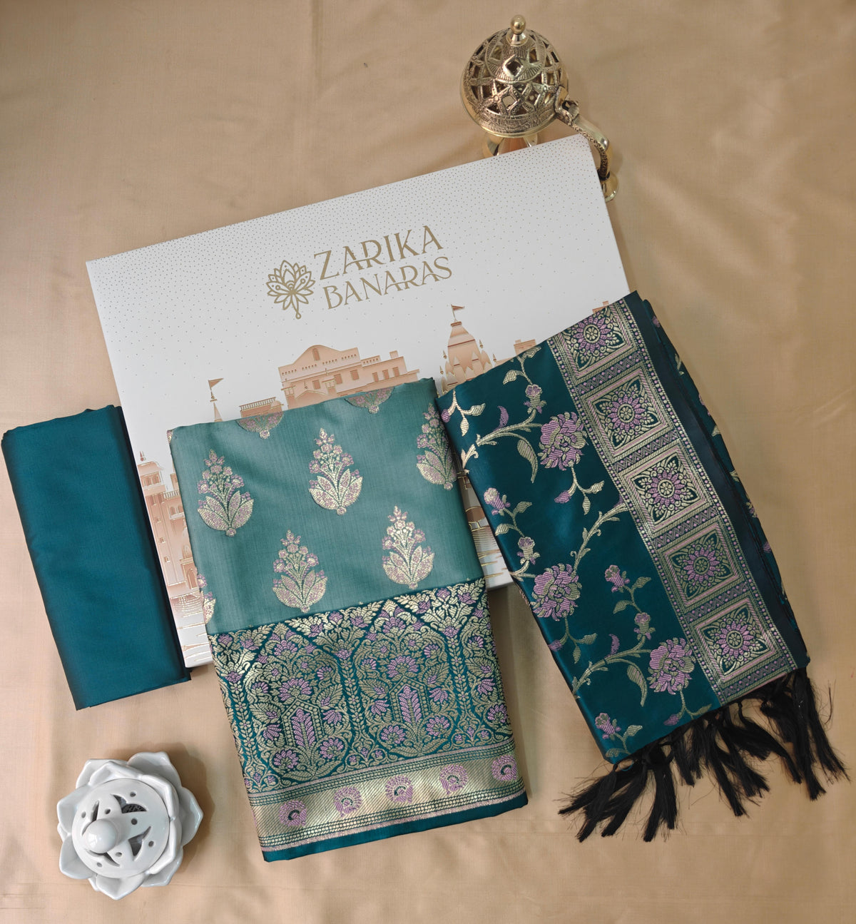 Ferozi Silk Suit with Meenakari