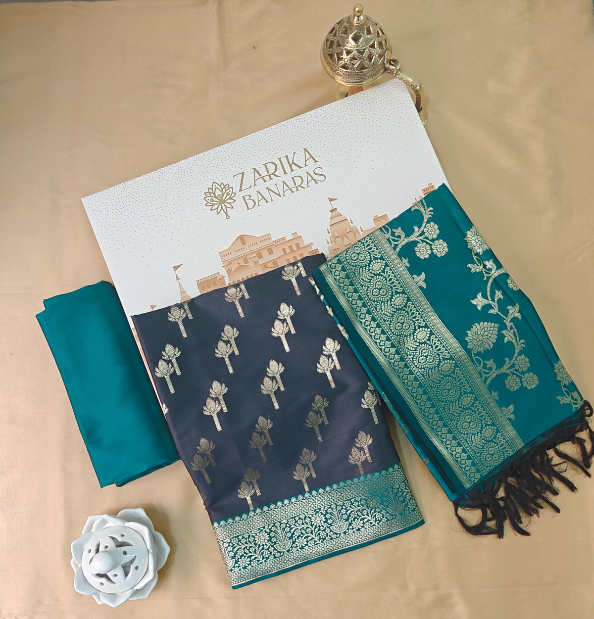 Dark Grey Green Silk Suit Set