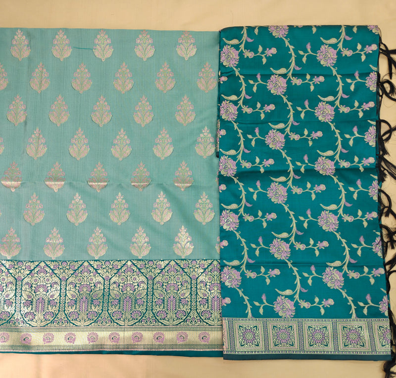 Ferozi Silk Suit with Meenakari